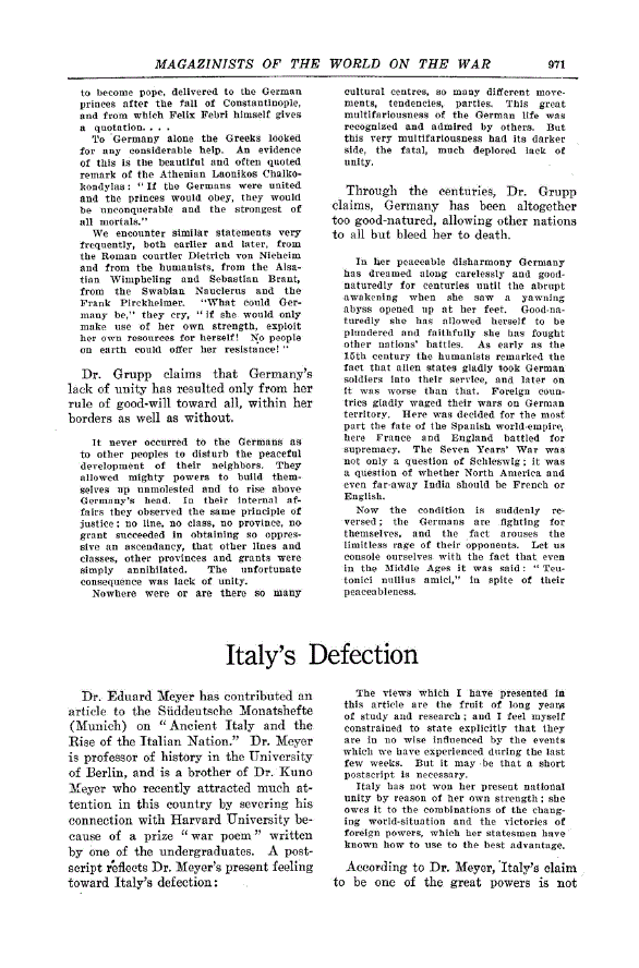First page of Italy’s Defection