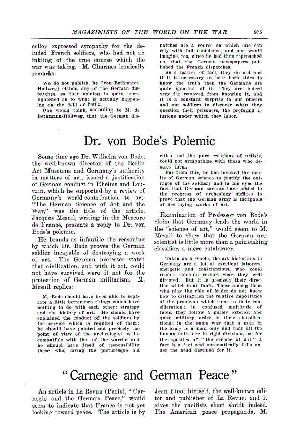 First page of “Carnegie and German Peace”