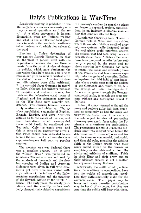 First page of Italy’s Publications in War-Time