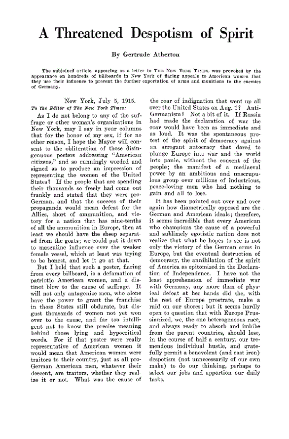 First page of A Threatened Despotism of Spirit