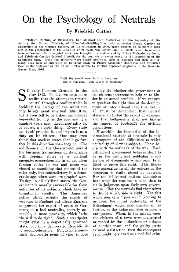 First page of On the Psychology of Neutrals