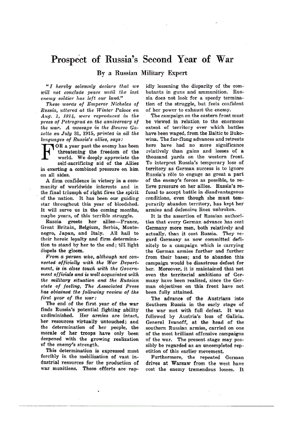 First page of Prospect of Russia’s Second Year of War