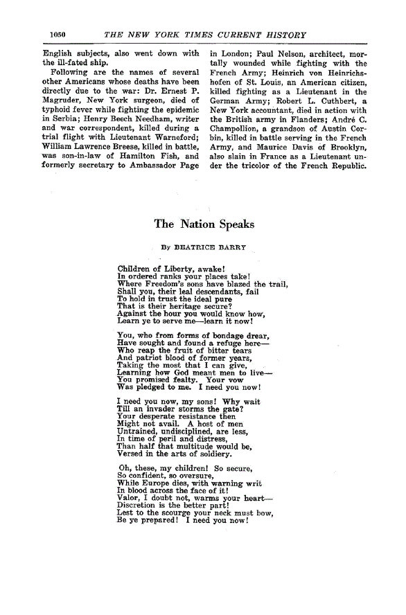 First page of The Nation Speaks