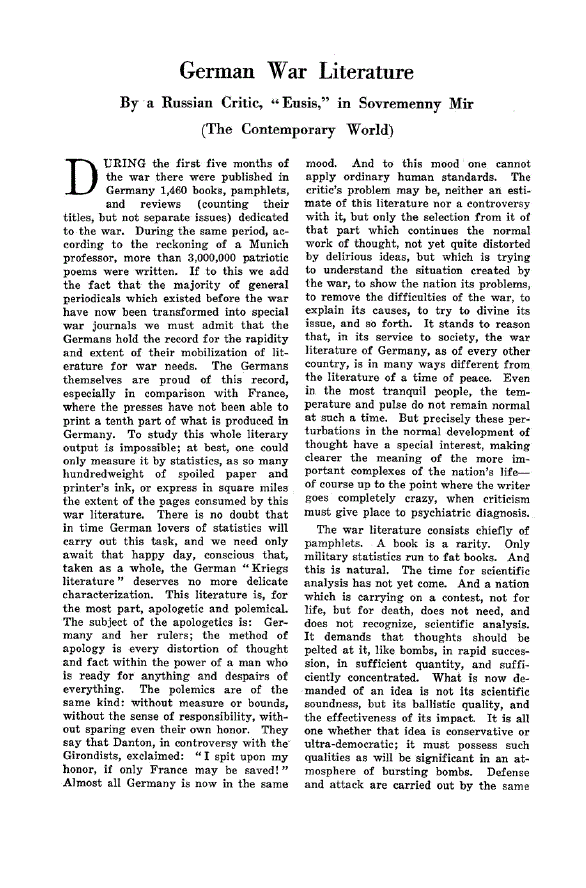 First page of German War Literature