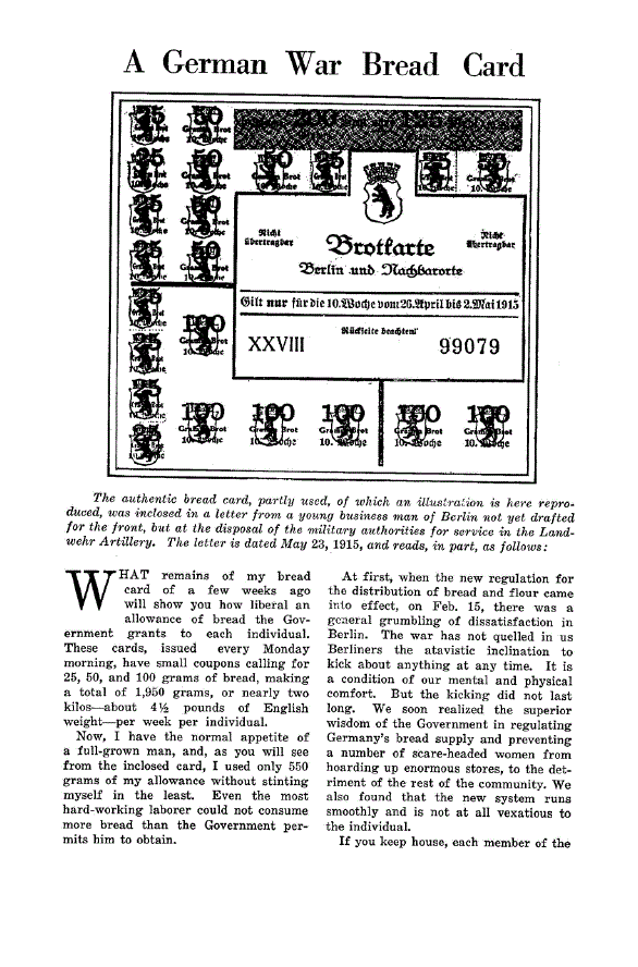 First page of A German War Bread Card