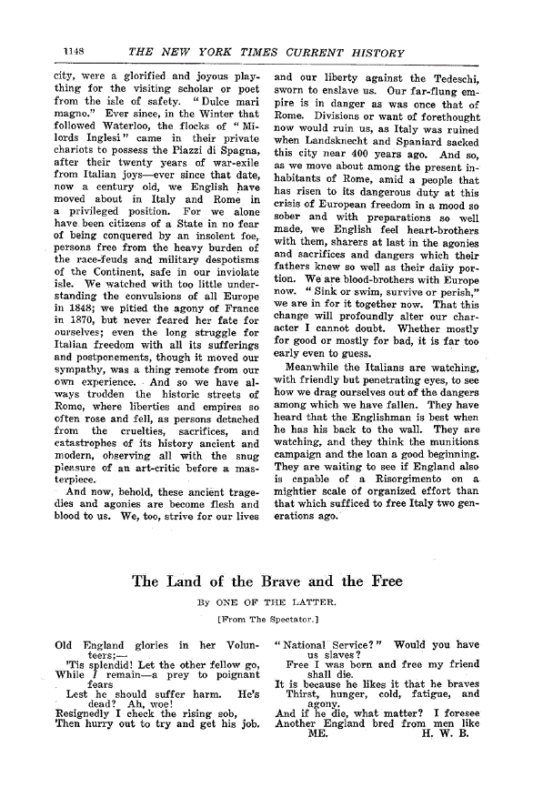 First page of The Land of the Brave and the Free