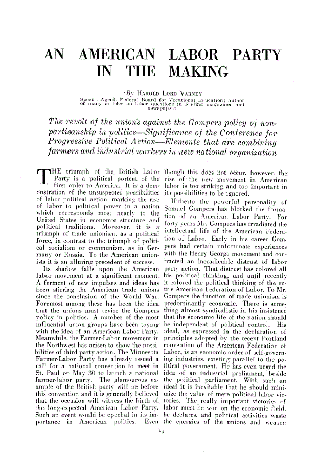First page of An American Labor Party in the Making