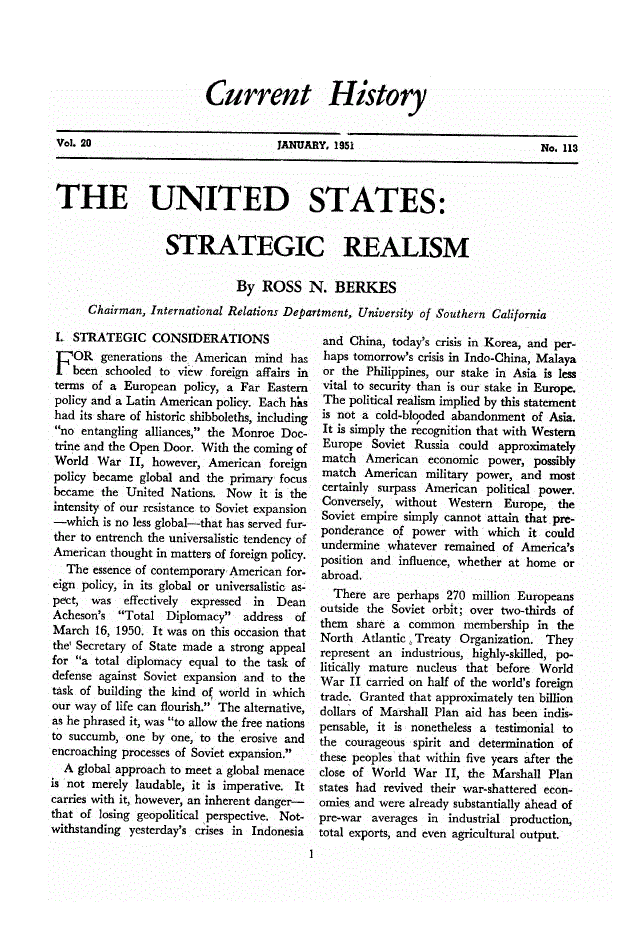 First page of The United States<subtitle>Strategic Realism</subtitle>