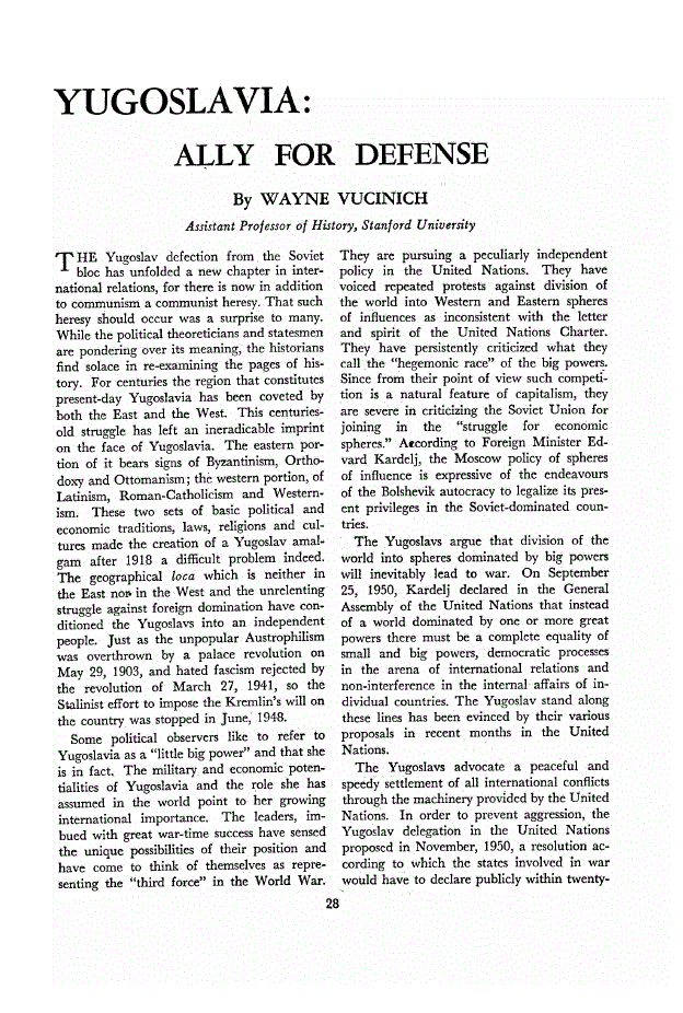 First page of Yugoslavia<subtitle>Ally For Defense</subtitle>