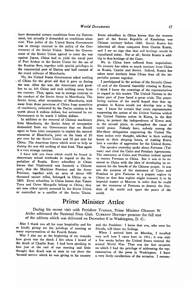 First page of Prime Minister Attlee