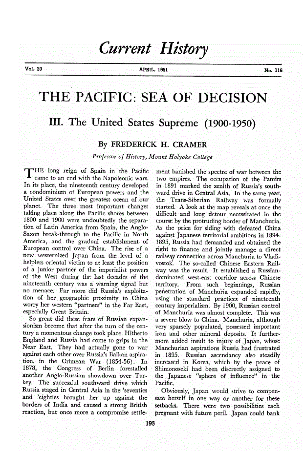 First page of The Pacific<subtitle>Sea of Decision III. The United States Supreme (1900-1950)</subtitle>
