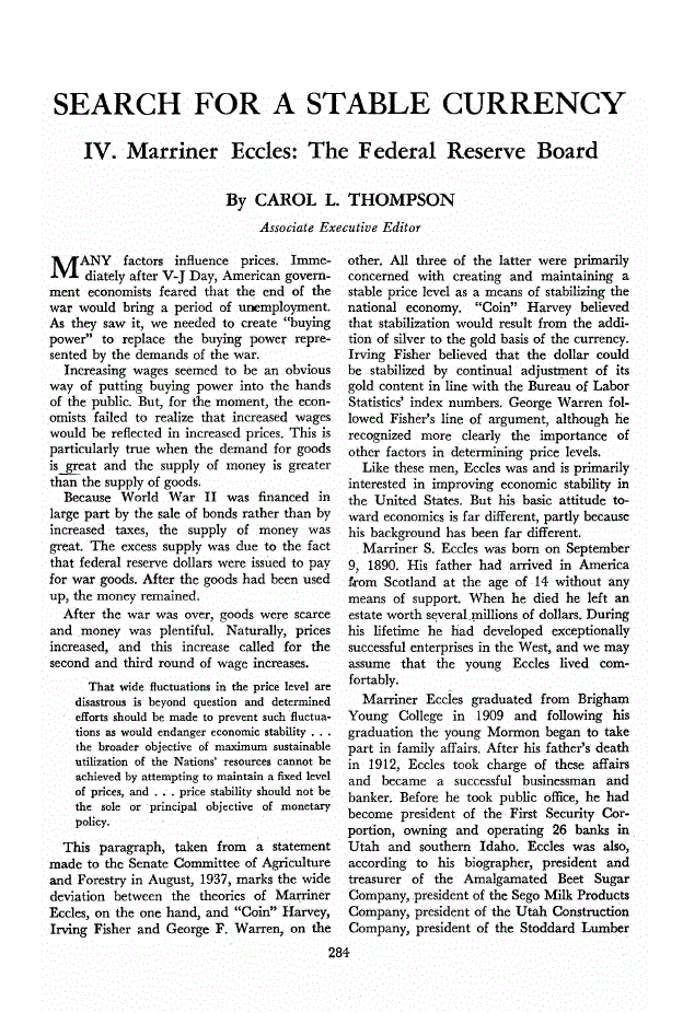 First page of Search for a Stable Currency<subtitle>IV. Marriner Eccles: The Federal Reserve Board</subtitle>
