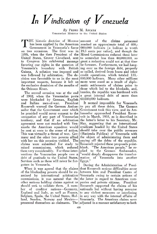 First page of In Vindication of Venezuela