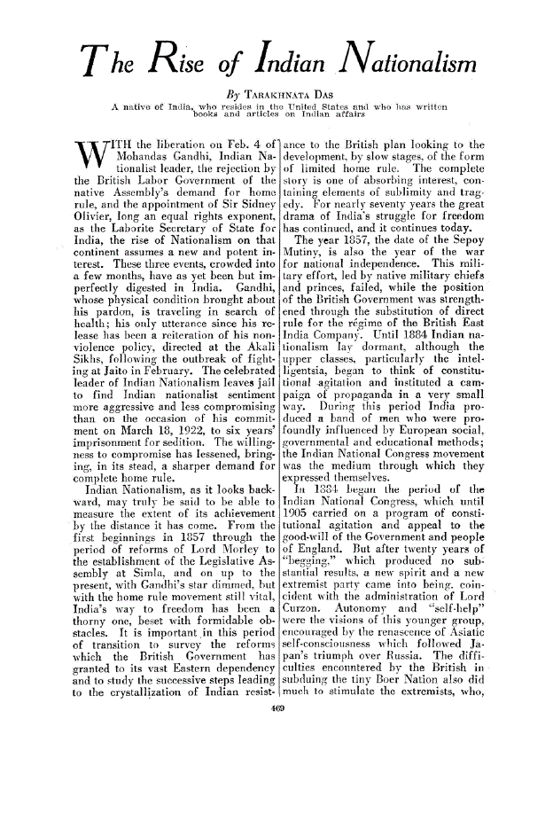 First page of The Rise of Indian Nationalism