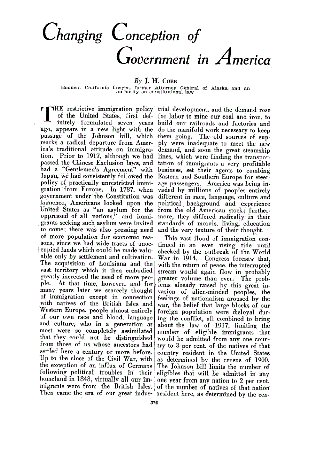 First page of Changing Conception of Government in America