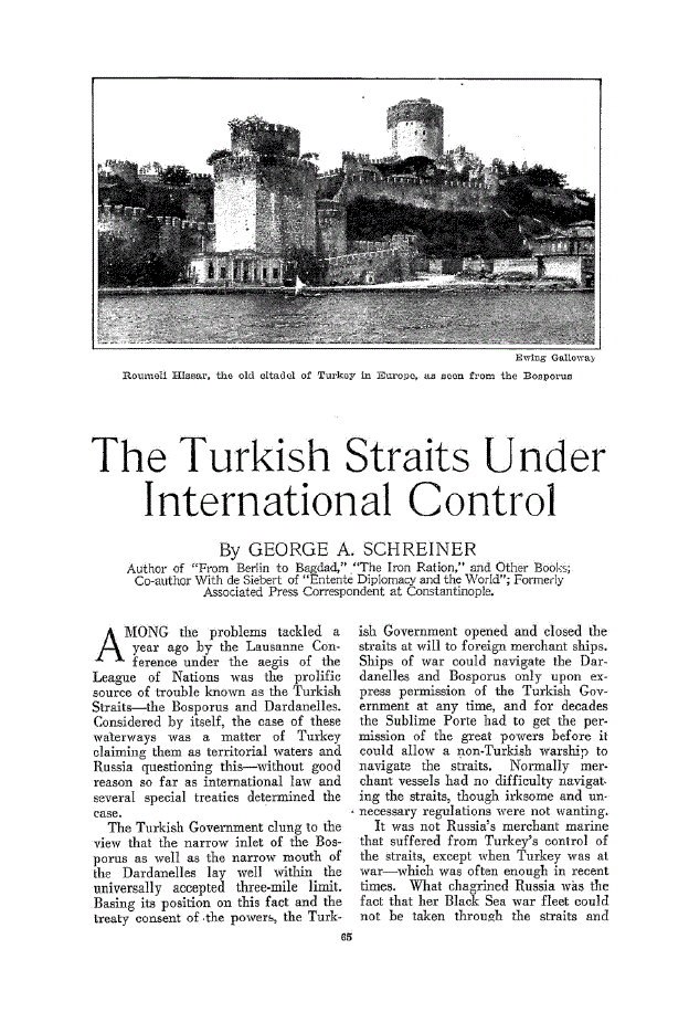First page of The Turkish Straits Under International Control