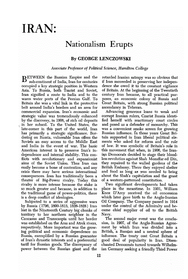 First page of Iran<subtitle>Nationalism Erupts</subtitle>