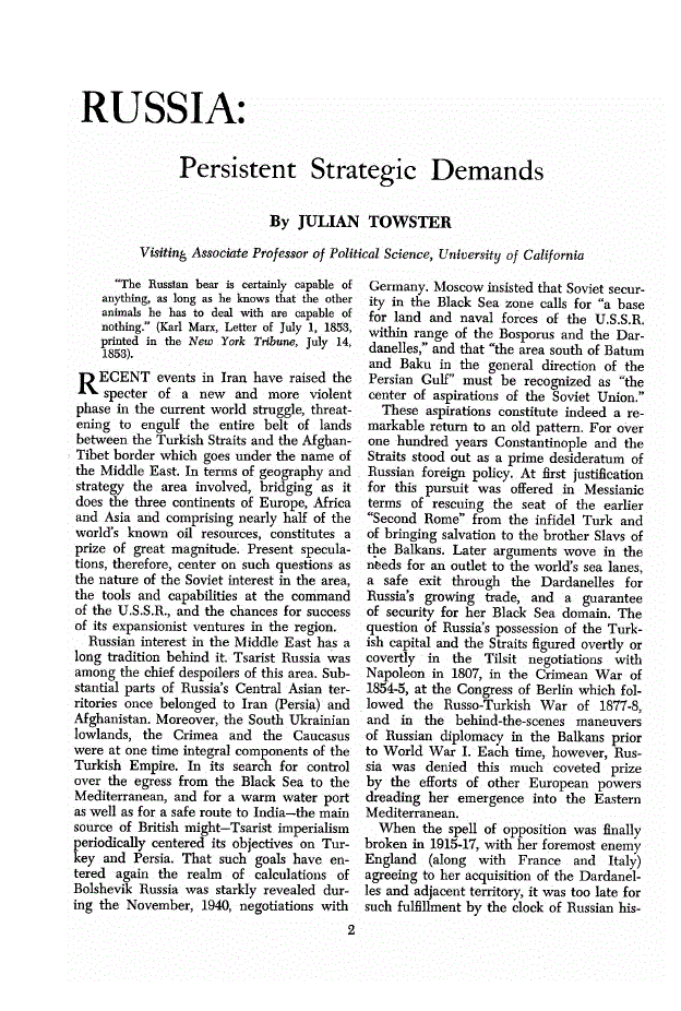 First page of Russia<subtitle>Persistent Strategic Demands</subtitle>