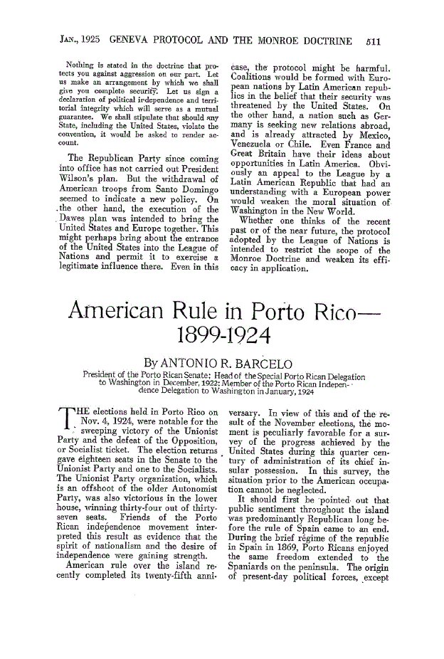 First page of American Rule in Porto Rico—1899-1924