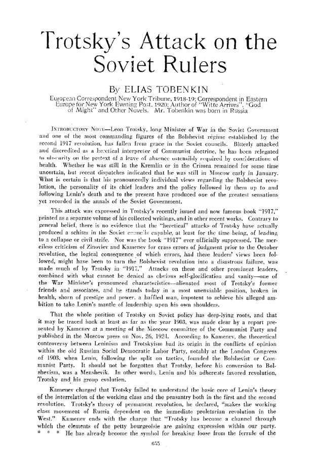First page of Trotsky’s Attack on the Soviet Rulers