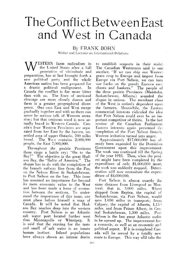 First page of The Conflict Between East and West in Canada