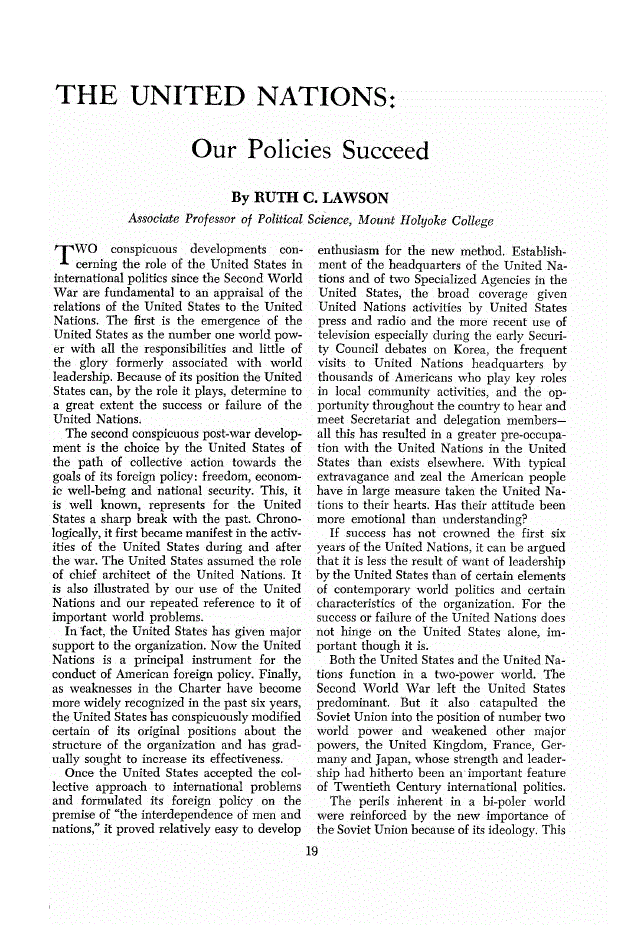 First page of The United Nations<subtitle>Our Policies Succeed</subtitle>