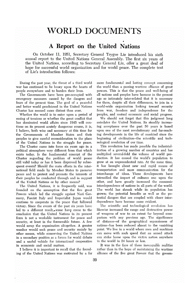 First page of A Report on the United Nations
