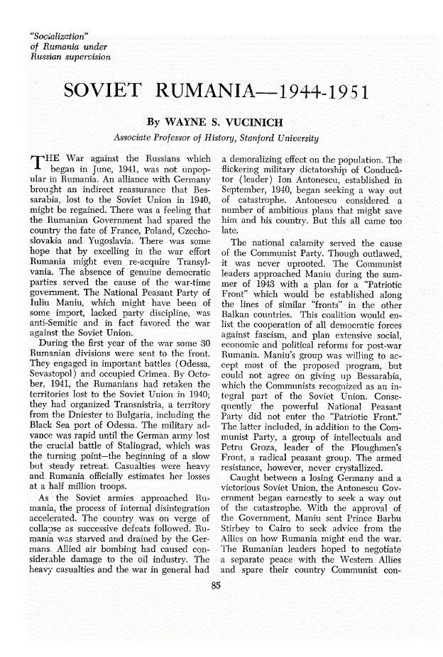 First page of Soviet Rumania—1944-1951