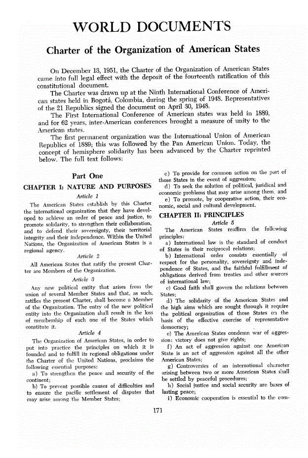 First page of Charter of the Organization of American States