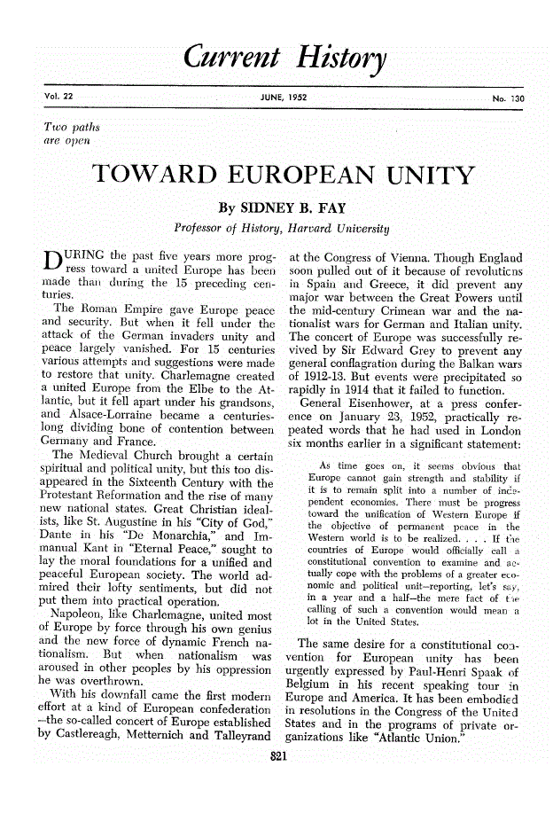 First page of Toward European Unity