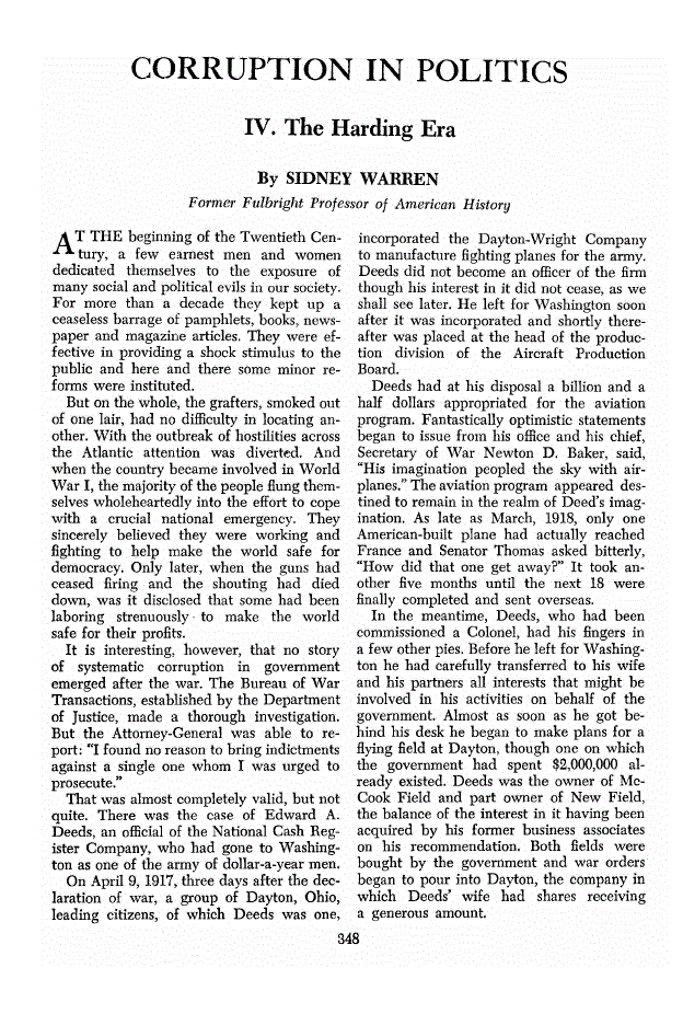 First page of Corruption In Politics<subtitle>IV. The Harding Era</subtitle>