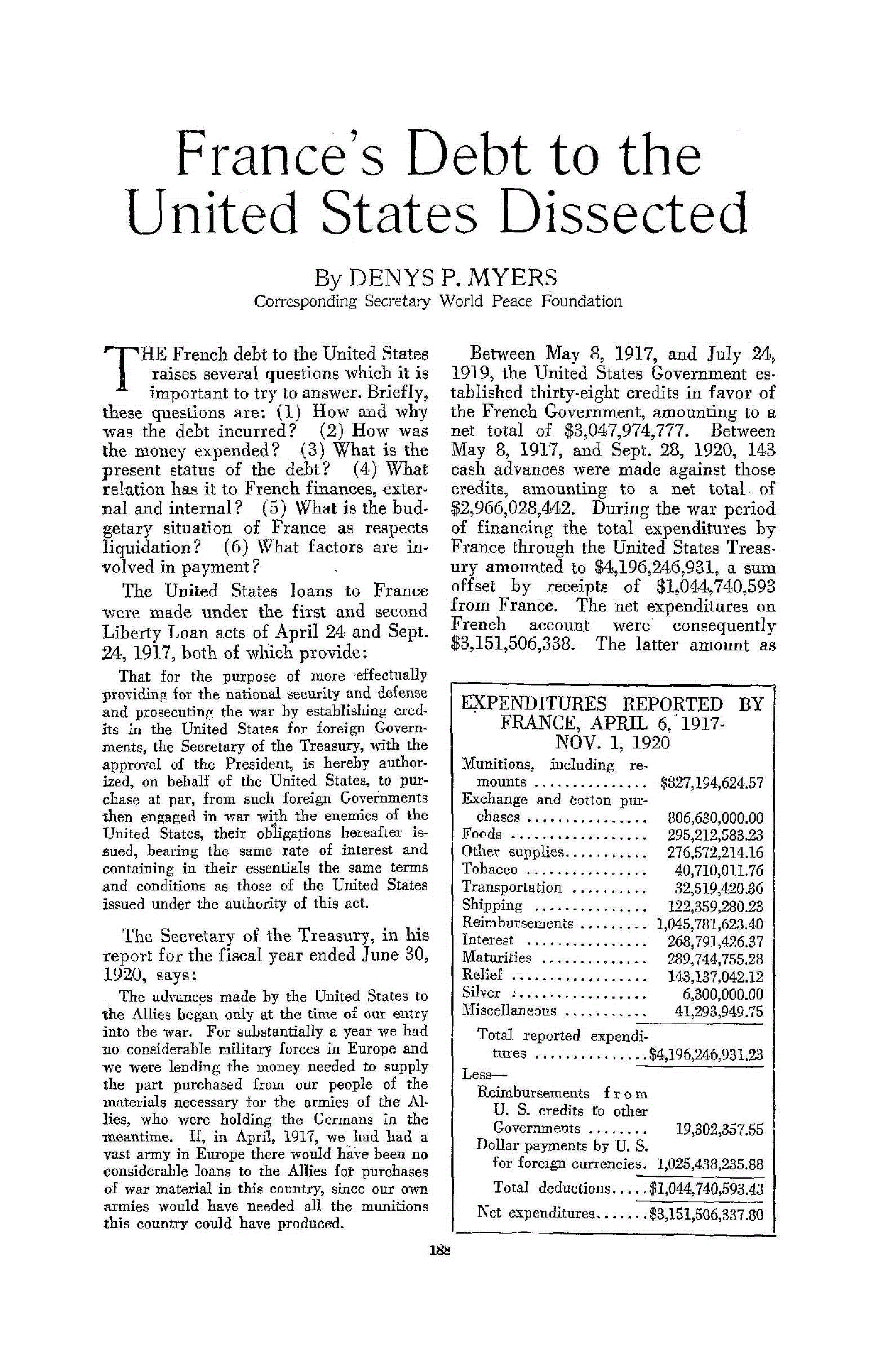 First page of France’s Debt to the United States Dissected