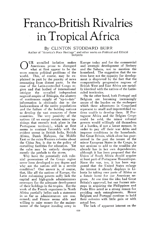 First page of Franco-British Rivalries in Tropical Africa