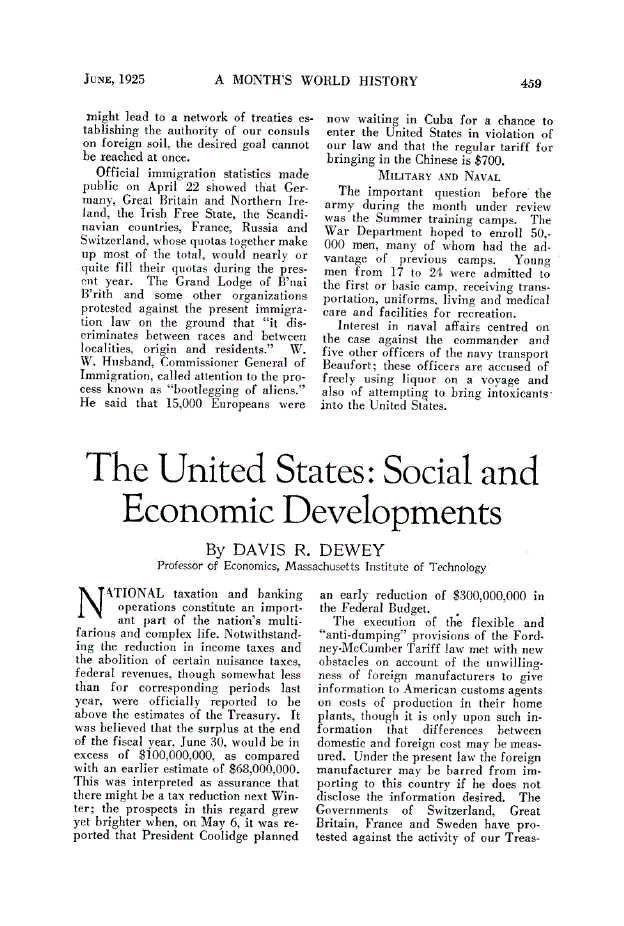 First page of The United States<subtitle>Social and Economic Developments</subtitle>