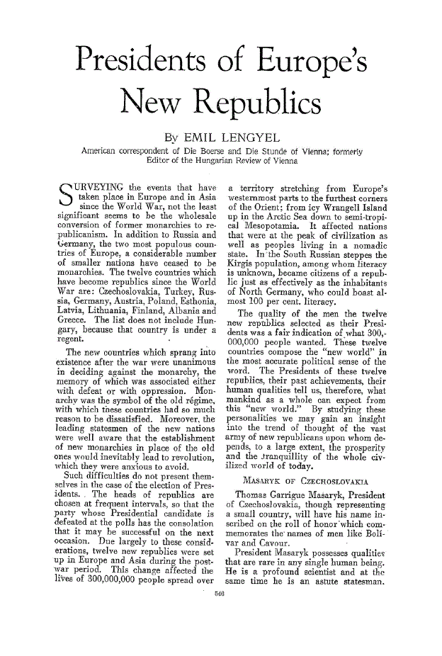 First page of Presidents of Europe’s New Republics