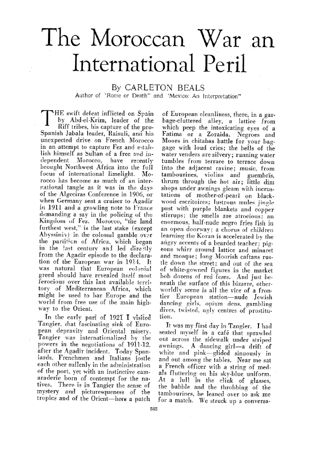 First page of The Moroccan War an International Peril
