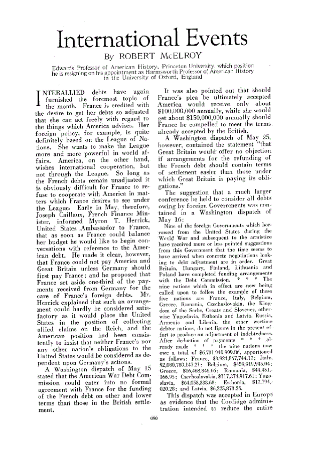 First page of International Events