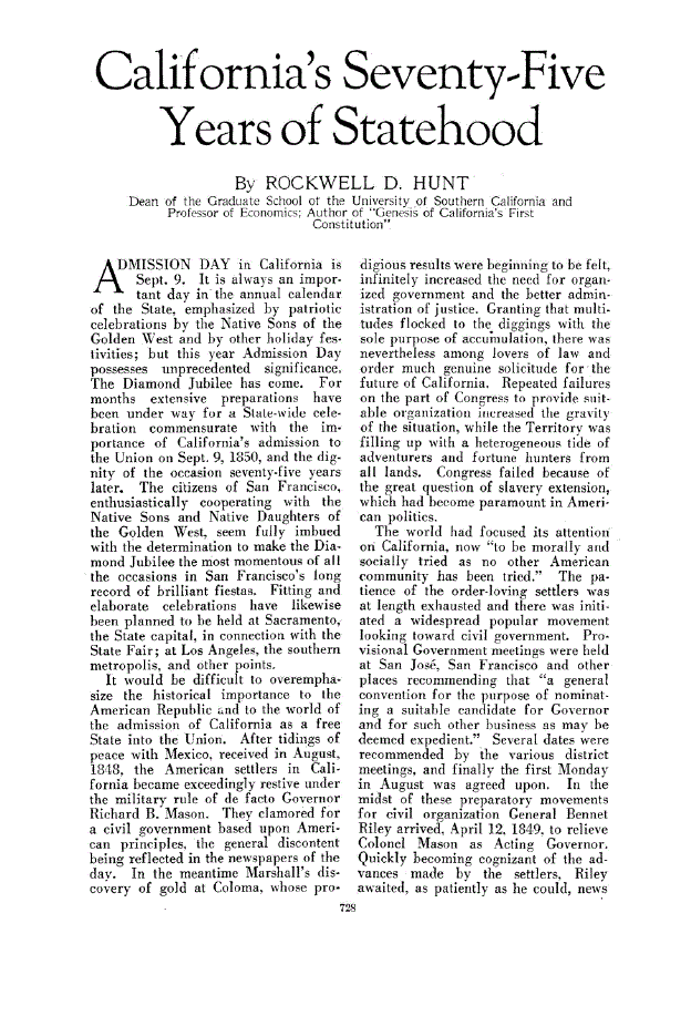First page of California’s Seventy-Five Years of Statehood