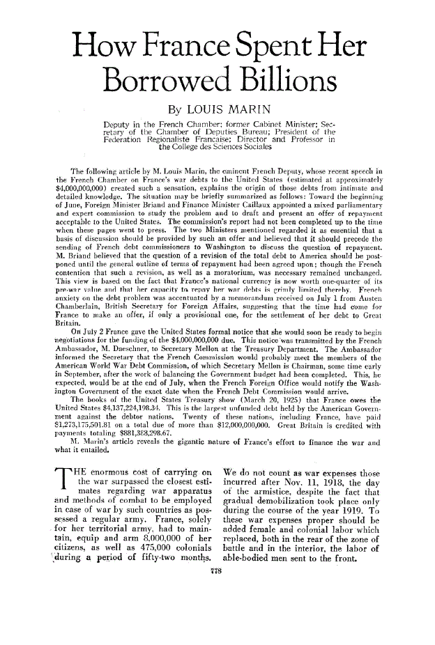 First page of How France Spent Her Borrowed Billions