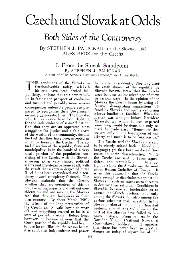 First page of I. From the Slovak Standpoint