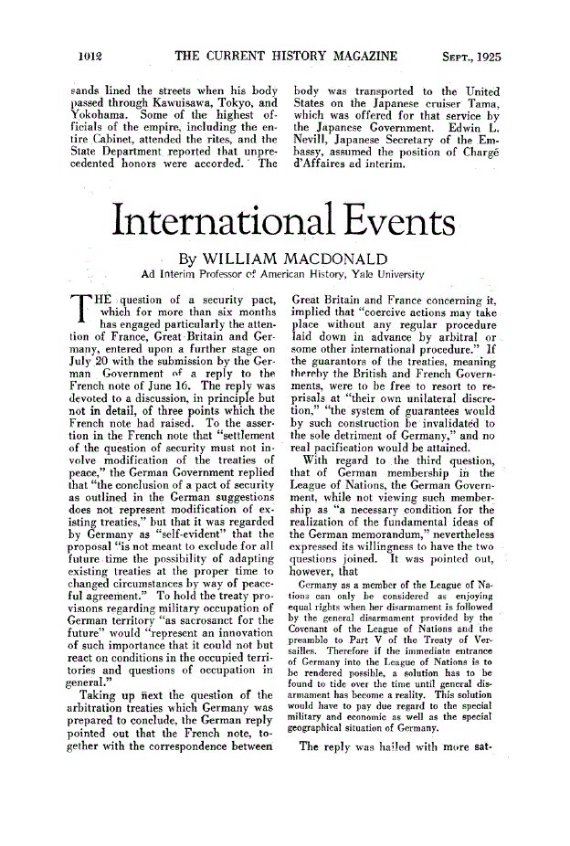First page of International Events