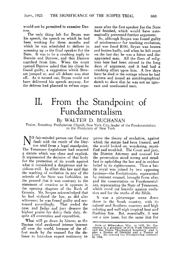 First page of II. From the Standpoint of Fundamentalism