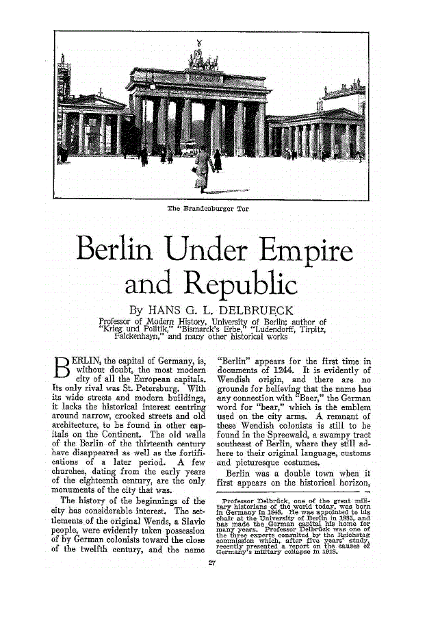 First page of Berlin Under Empire and Republic