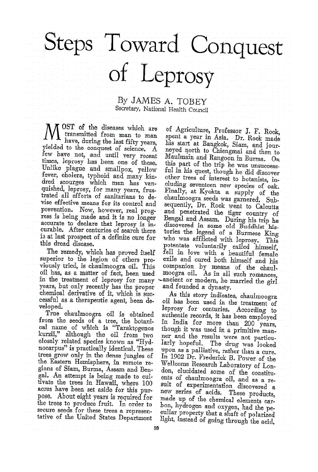 First page of Steps Toward Conquest of Leprosy