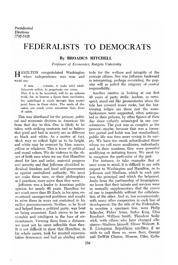 First page of Federalists To Democrats