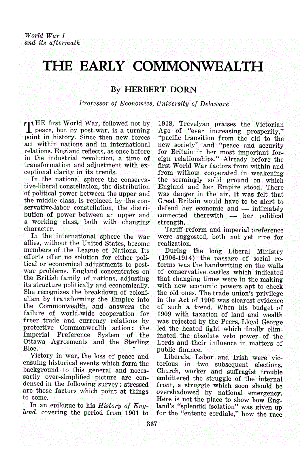 First page of The Early Commonwealth