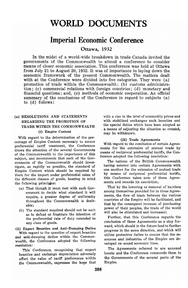 First page of Imperial Economic Conference Ottawa, 1932