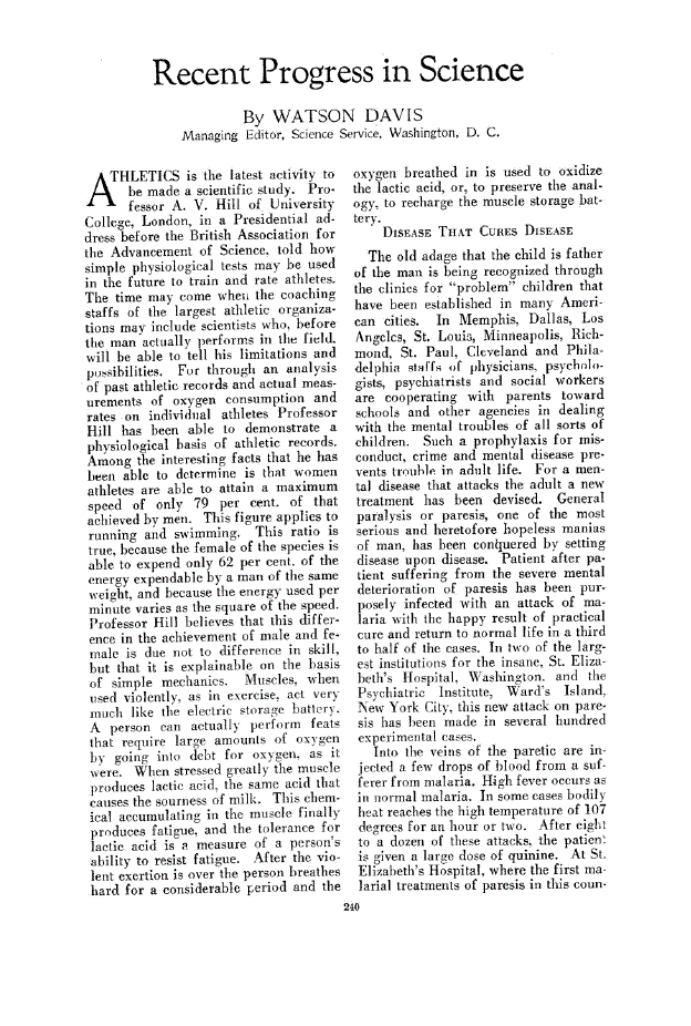 First page of Recent Progress in Science