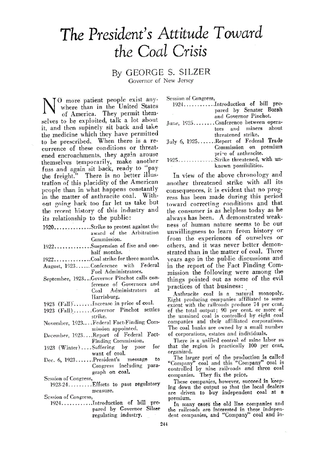 First page of The President’s Attitude Toward the Coal Crisis