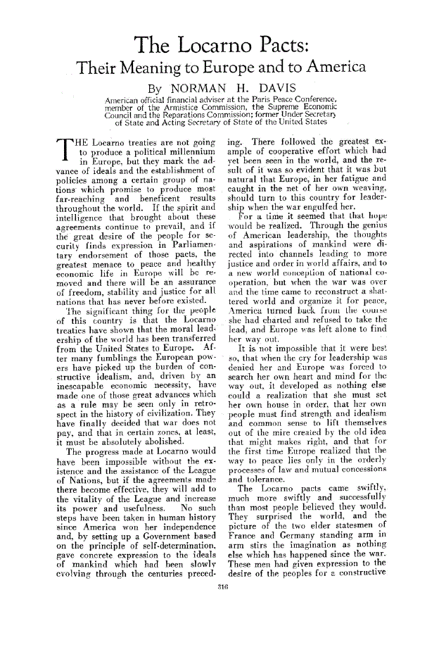 First page of The Locarno Pacts: Their Meaning to Europe and to America